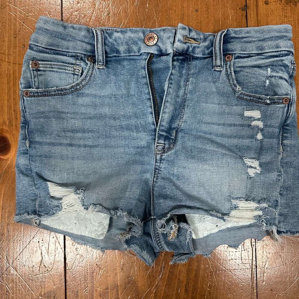 American Eagle Outfitters Blue Distressed Jean Shorts